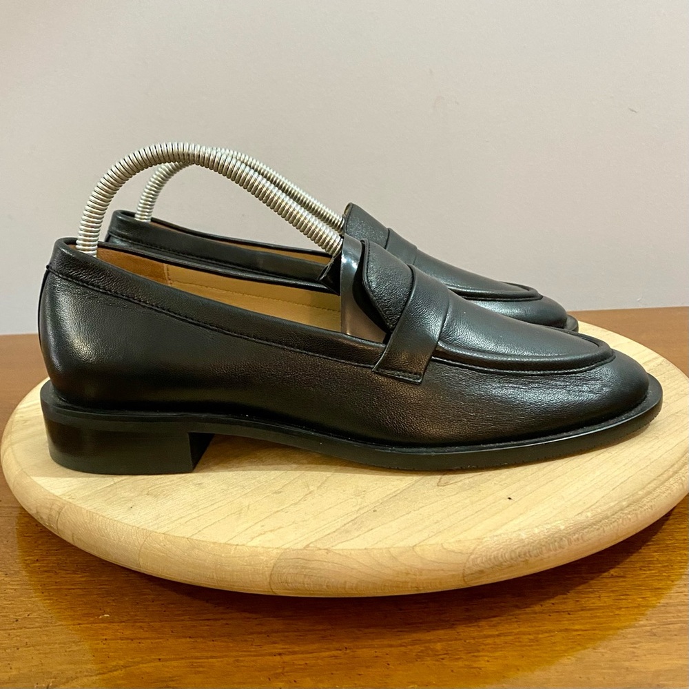 Stuart Weitzman Black Leather Penny Loafers